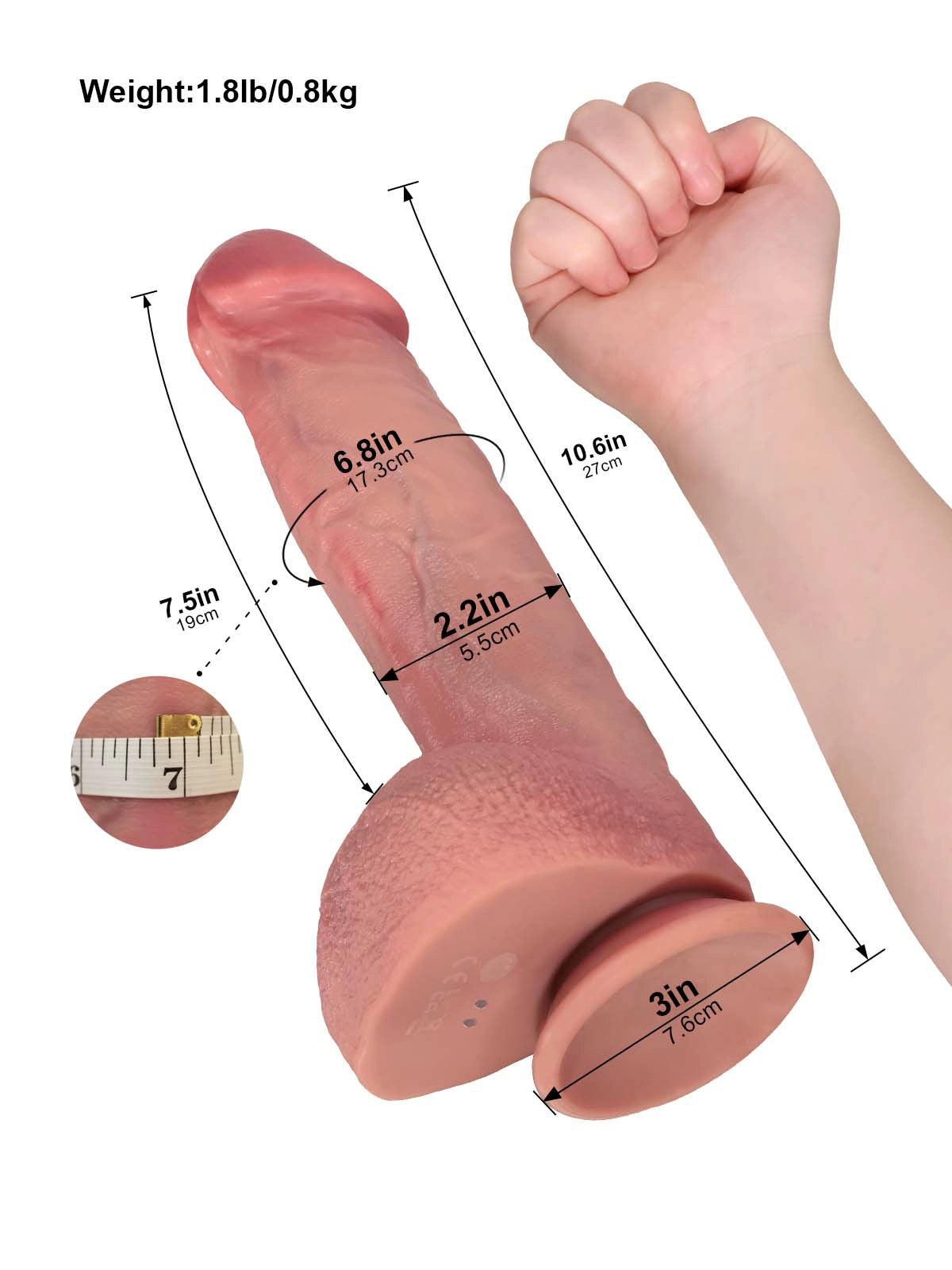 Elias - Dildo vibrante riscaldato glande largo · 3+3+3 modalità - 27 cm