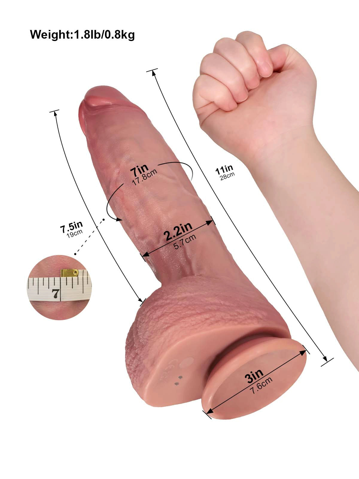Vincent - Dildo vibrante riscaldato corpo progressivo · 3+3+3 modalità - 28 cm