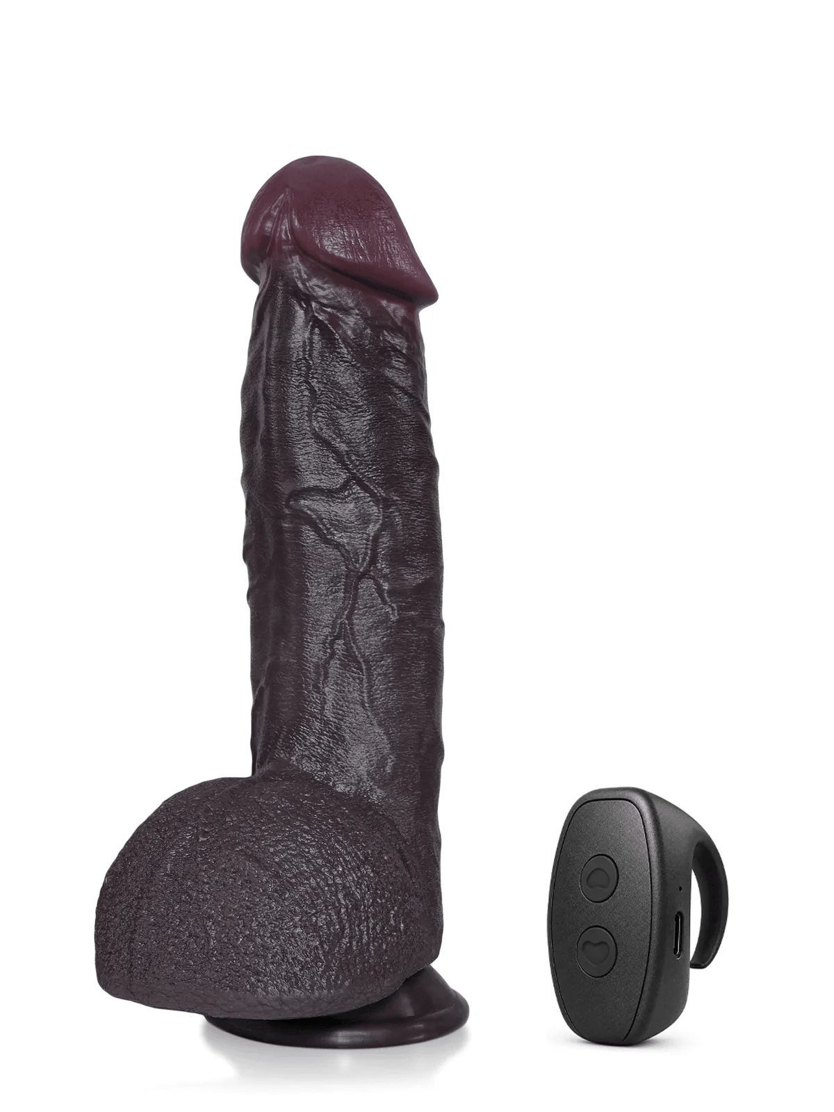 Elias - Dildo realistico vibrante riscaldato nero glande largo 9 modalità - 27 cm