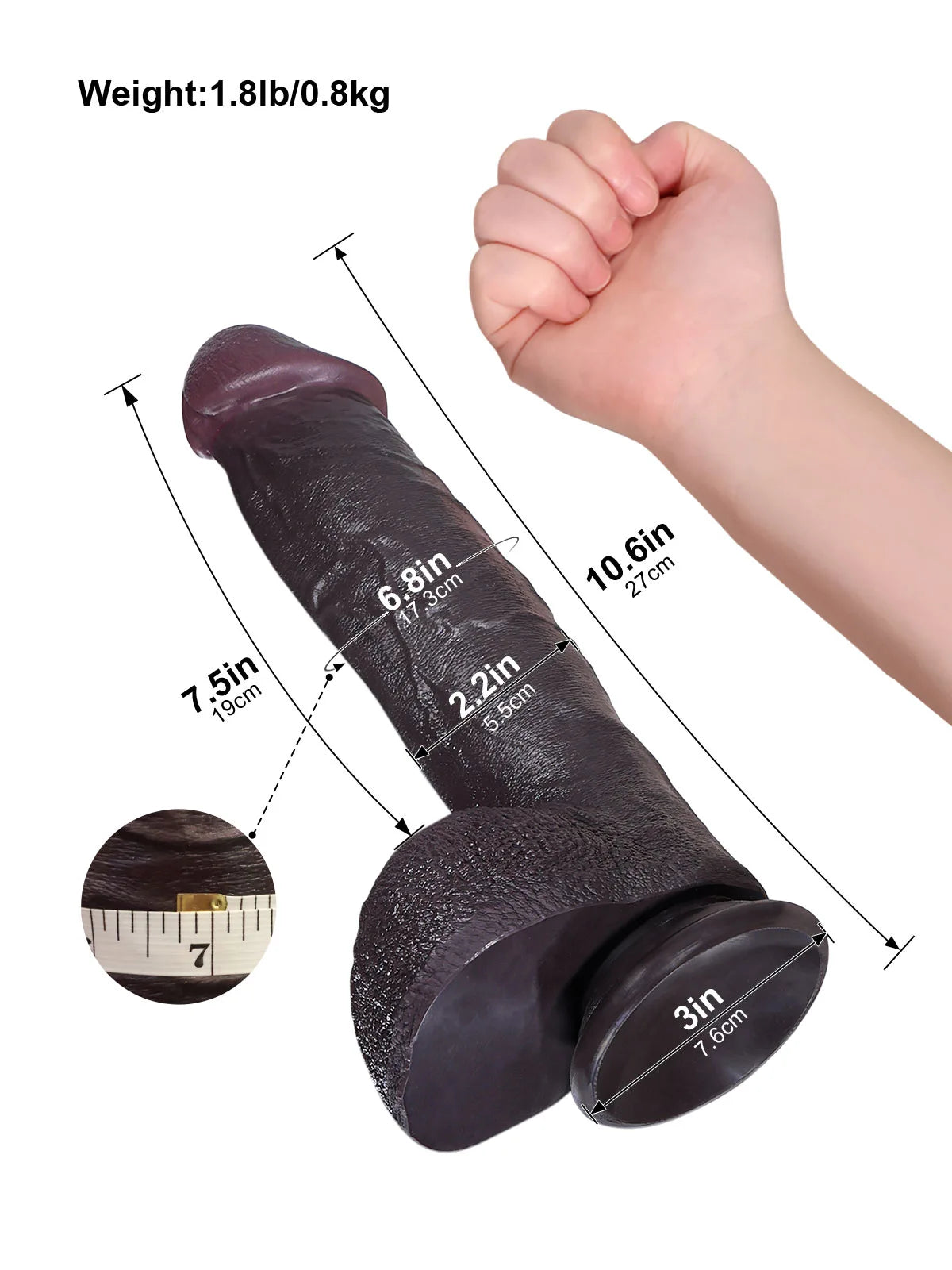 Elias - Dildo realistico vibrante riscaldato nero glande largo 9 modalità - 27 cm