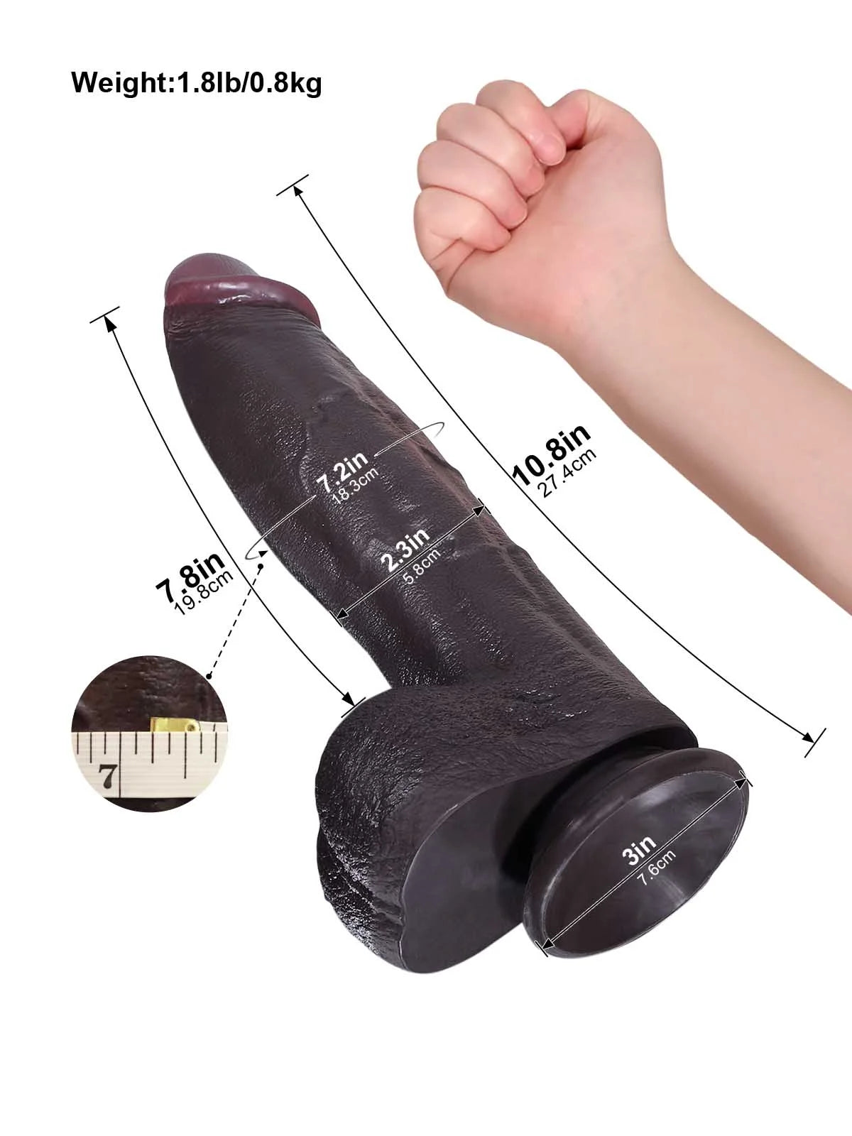 Henry - Dildo realistico spesso nero flessibile glande affusolato - 27,4 cm