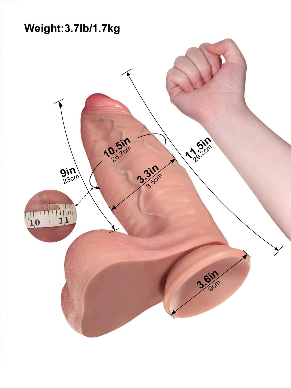 Hugo - Dildo Realistico Grande con Punta Affusolata e Ventosa - 29,2 cm