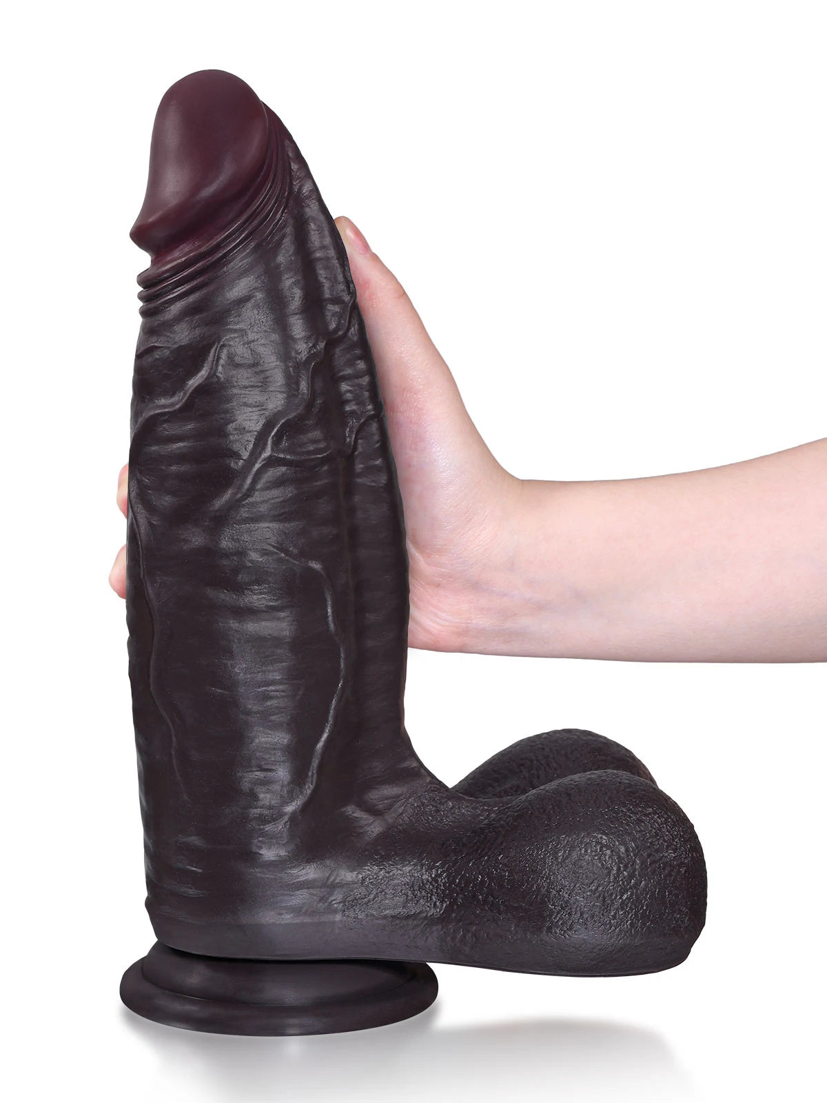Hugo - Dildo realistico spesso nero corpo generoso con glande affusolato - 29,2 cm