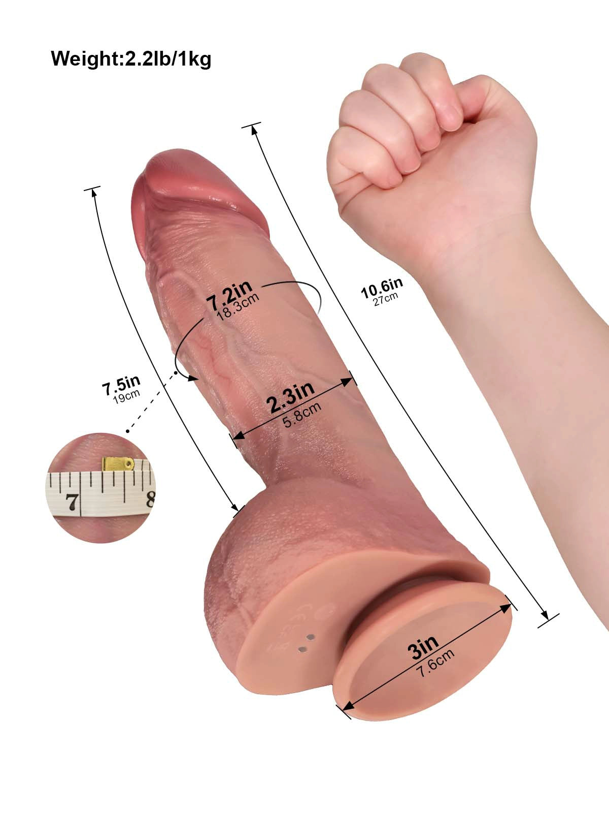 Marcus - Dildo vibrante riscaldato corpo centrale spesso · 3+3+3 modalità - 27 cm
