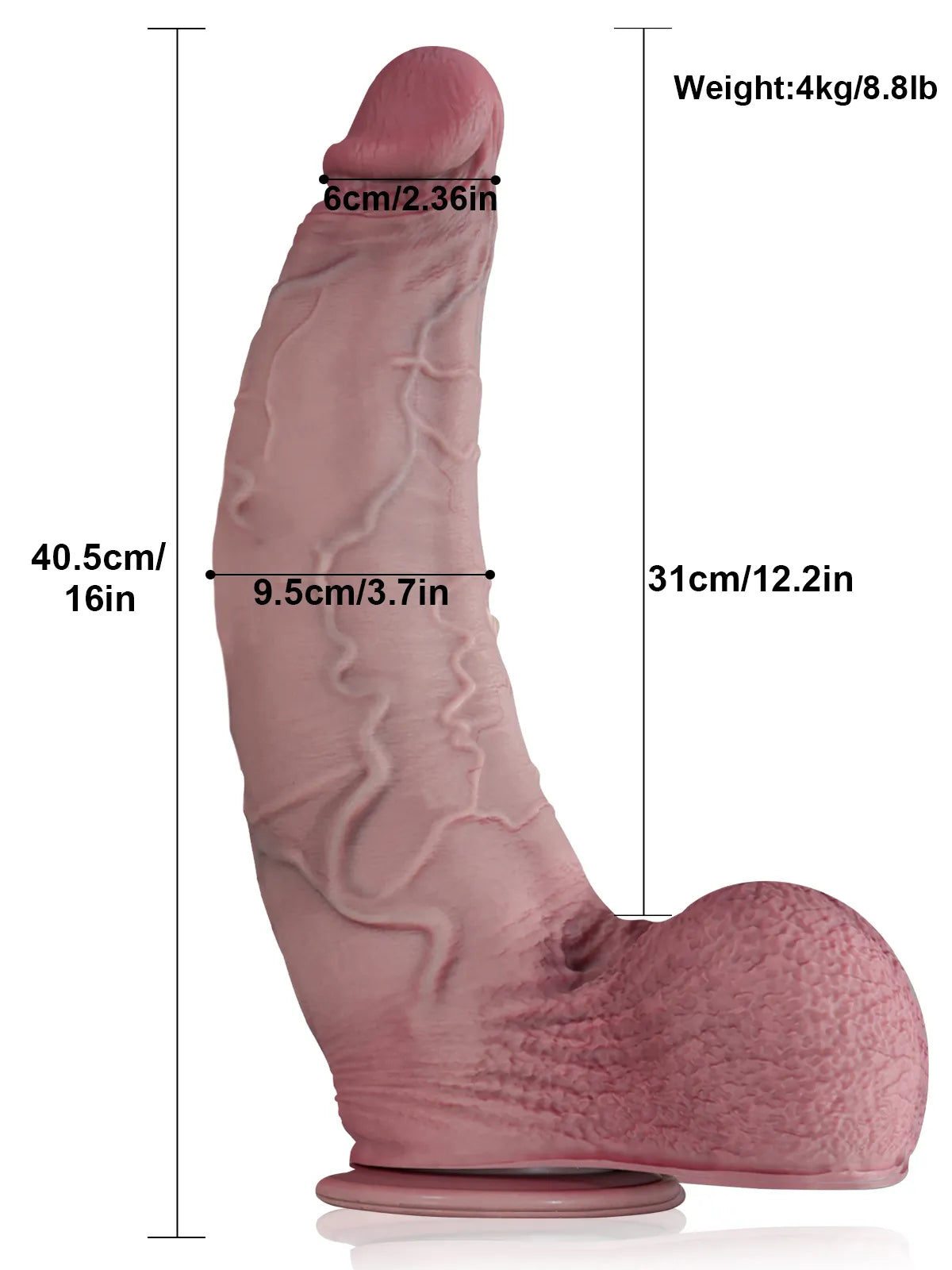Max - Dildo realistico curvo spesso con testicoli voluminosi - 40,5 cm